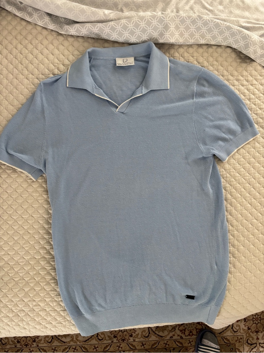 Born with Appetite Light Blue Short-Sleeve Knit Polo Shirt - Picture 1 of 3